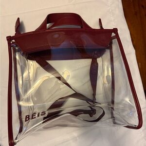 BEIS Burgundy and Clear Tote Bag
